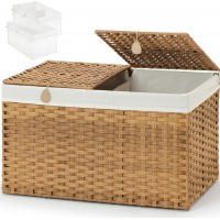 Woven Laundry Hamper with Lid, 105L Large Storage Basket with Removable Washable Liner, Dual Compartments for Clothes, Blankets, Toys & Bedding – Handwoven Rattan Style Organizer Box Model RXKE06-NLM Woven Laundry Hamper with Lid, 105L Large Storage Basket with Removable Washable Liner, Dual Compartments for Clothes, Blankets, Toys & Bedding – Handwoven Rattan Style Organizer Box Model RXKE06-NLM